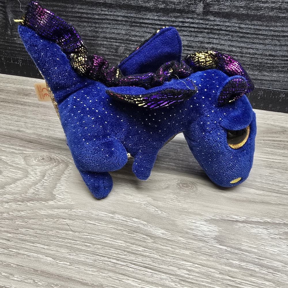 TY‎ Beanie Boos 6" Sapphire Blue Gold Dragon Plush Stuffed Animal Dinosaur - Picture 6 of 10